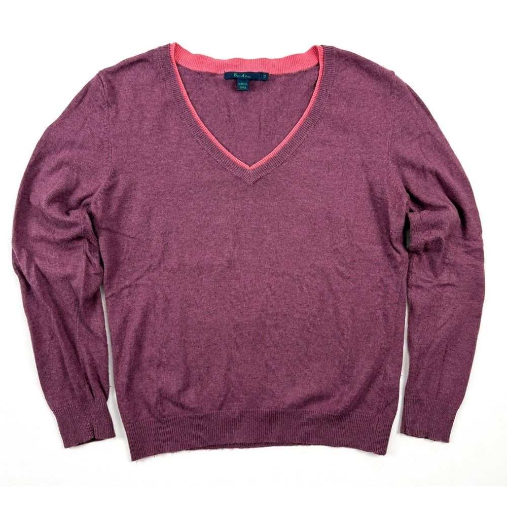 BODEN Womens 12 Plum Coral V Neck Sweater Cashmere Angora Cotton Blend #1910 - Picture 2 of 10